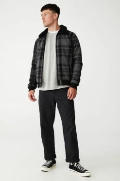 Sherpa Collar Bomber Jacket CHARCOAL MARLE CHECK -Mens Clothing Store 3610300 08 1