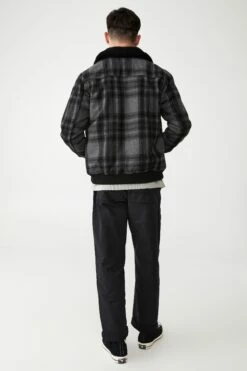 Sherpa Collar Bomber Jacket CHARCOAL MARLE CHECK -Mens Clothing Store 3610300 08 3