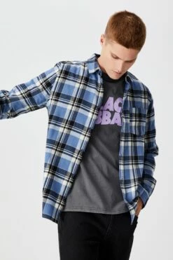 Washed Long Sleeve Check Shirt INDIGO BLACK WHITE CHECK -Mens Clothing Store 3610397 30 1