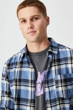 Washed Long Sleeve Check Shirt INDIGO BLACK WHITE CHECK -Mens Clothing Store 3610397 30 4