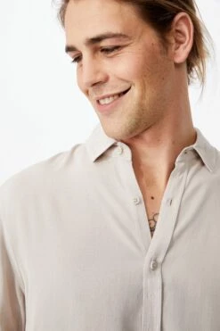 Cayman Long Sleeve Shirt STONE -Mens Clothing Store 3610530 03 3