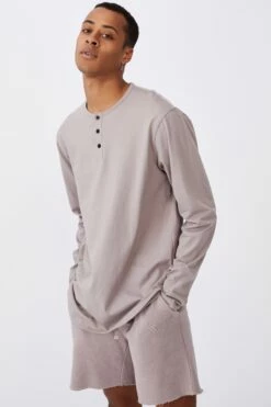 Longline Scoop Henley Long Sleeve T-Shirt DUSK -Mens Clothing Store 3610781 06 1