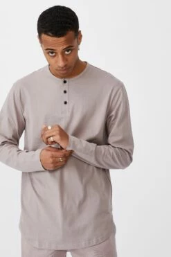 Longline Scoop Henley Long Sleeve T-Shirt DUSK