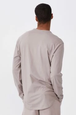 Longline Scoop Henley Long Sleeve T-Shirt DUSK -Mens Clothing Store 3610781 06 4