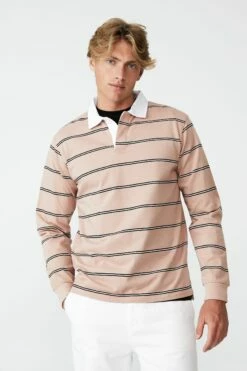 Rugby Long Sleeve Polo DIRTY PINK MICRO STRIPE 25 Rugby Long Sleeve Polo DIRTY PINK MICRO STRIPE -Mens Clothing Store 3610902 36 2