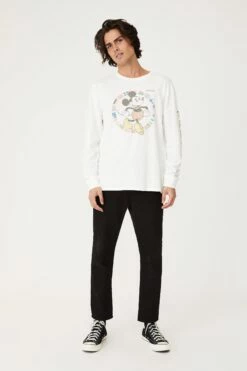 Tbar Collab Long Sleeve T-Shirt LCN DIS VINTAGE WHITE / MICKEY MOUSE FLAGS -Mens Clothing Store 3610939 41 1