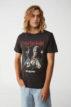 Tbar Collab Pop Culture T-Shirt LCN WB WASHED BLACK/MORTAL KOMBAT - FINISH HI -Mens Clothing Store 3610940 100 2