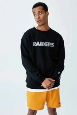 Active Nfl Oversized Crew Fleece LCN NFL BLACK/RAIDERS LOGO