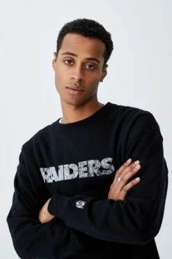 Active Nfl Oversized Crew Fleece LCN NFL BLACK/RAIDERS LOGO -Mens Clothing Store 3610949 11 4