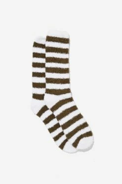 Fluffy Bed Sock WHITE/MILITARY STRIPE