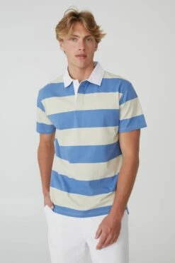 Short Sleeve Rugby Polo IVORY/WASHED BLACK STRIPE -Mens Clothing Store 3611131 12 2