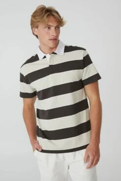 Short Sleeve Rugby Polo IVORY/WASHED BLACK STRIPE -Mens Clothing Store 3611131 13 2