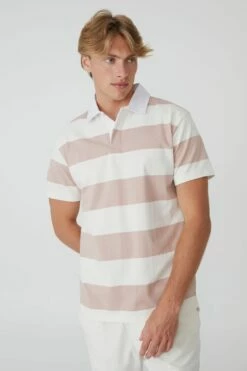 Short Sleeve Rugby Polo IVORY/WASHED BLACK STRIPE -Mens Clothing Store 3611131 14 2