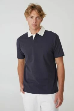Short Sleeve Rugby Polo IVORY/WASHED BLACK STRIPE