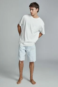 Loose Fit Short STONE LIGHT BLUE THRASHED REPAIR