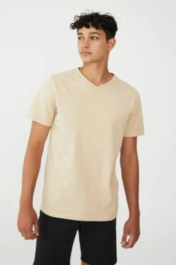 Organic V-Neck T-Shirt WASHED BRICK