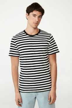 Organic Stripe T-Shirt WHITE BLACK EASY STRIPE -Mens Clothing Store 3611236 01 2