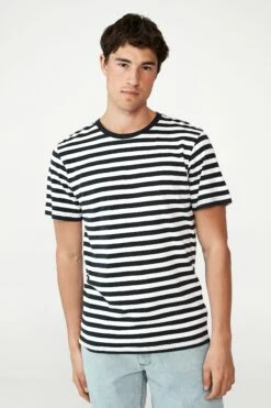 Organic Stripe T-Shirt WHITE BLACK EASY STRIPE -Mens Clothing Store 3611236 02 2