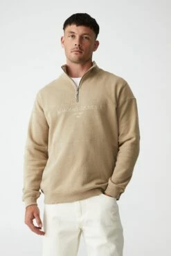 Quarter Zip Fleece GRAVEL STONE/ACADEMIE SPORTIVE -Mens Clothing Store 3611251 18 2