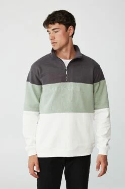 Quarter Zip Fleece GRAVEL STONE/ACADEMIE SPORTIVE -Mens Clothing Store 3611251 20 2 1