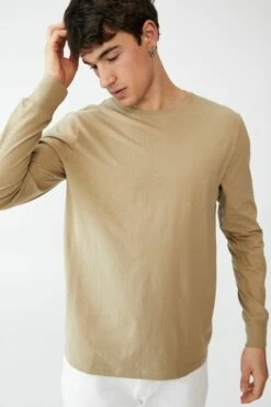 Organic Long Sleeve T-Shirt COGNAC BROWN -Mens Clothing Store 3611265 05 2