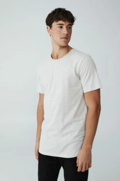 Curved Hem T-Shirt TONAL SAND STRIPE 13 Curved Hem T-Shirt TONAL SAND STRIPE -Mens Clothing Store 3611289 09 1