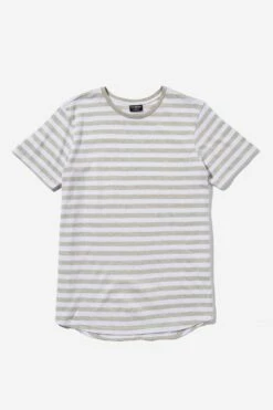 Curved Hem T-Shirt TONAL SAND STRIPE