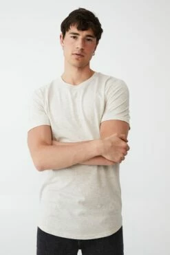 Curved Hem T-Shirt OATMEAL MARLE -Mens Clothing Store 3611290 02 2