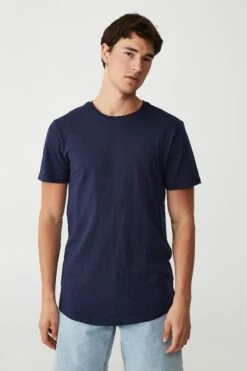 Curved Hem T-Shirt INDIGO TEXTURED -Mens Clothing Store 3611291 02 2 1