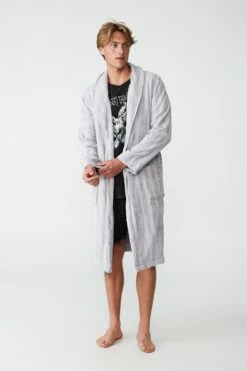 Mens Toweling Gown GREY MARLE -Mens Clothing Store 3611304 02 2 1