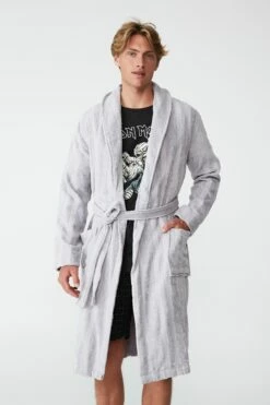Mens Toweling Gown GREY MARLE -Mens Clothing Store 3611304 02 4