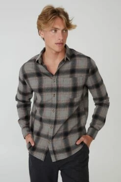 Camden Long Sleeve Shirt FADED GREY CHECK -Mens Clothing Store 3611320 22 2
