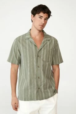 Riviera Short Sleeve Shirt STEEL GREEN STRIPE
