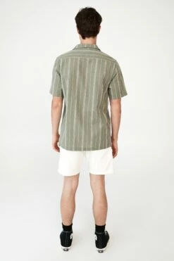 Riviera Short Sleeve Shirt STEEL GREEN STRIPE -Mens Clothing Store 3611324 11 3