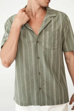 Riviera Short Sleeve Shirt STEEL GREEN STRIPE -Mens Clothing Store 3611324 11 4