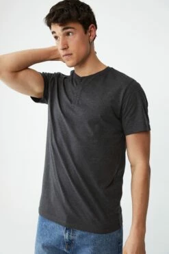 Organic Henley T-Shirt CHARCOAL MARLE -Mens Clothing Store 3611390 01 1