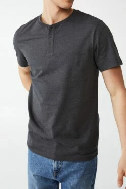 Organic Henley T-Shirt CHARCOAL MARLE -Mens Clothing Store 3611390 01 4