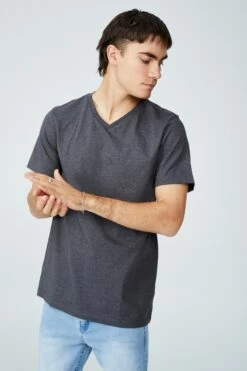 Organic V-Neck T-Shirt CHARCOAL MARLE 7 Organic V-Neck T-Shirt CHARCOAL MARLE -Mens Clothing Store 3611392 01 1