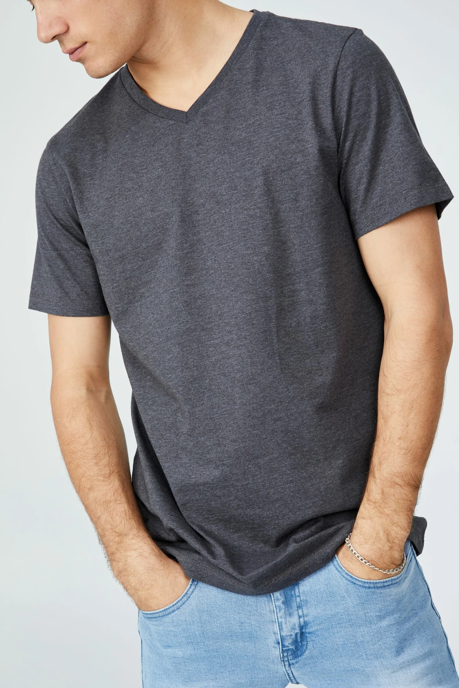 Organic V-Neck T-Shirt CHARCOAL MARLE 5 Organic V-Neck T-Shirt CHARCOAL MARLE - Image 5