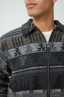 Sherpa Lined Harrington Jacket BLACK VINTAGE PATTERN 9 Sherpa Lined Harrington Jacket BLACK VINTAGE PATTERN -Mens Clothing Store 3611431 05 4