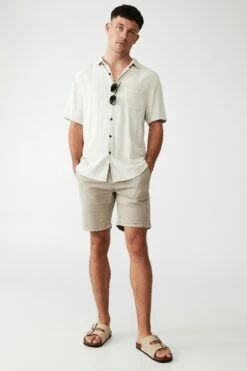 Chino Short TEXTURED WASHED MUSHROOM -Mens Clothing Store 3611460 03 1