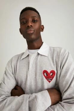 Keith Haring Rugby Polo LCN KEI LIGHT GREY MARLE / HEART