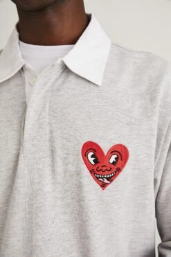 Keith Haring Rugby Polo LCN KEI LIGHT GREY MARLE / HEART -Mens Clothing Store 3611585 01 4