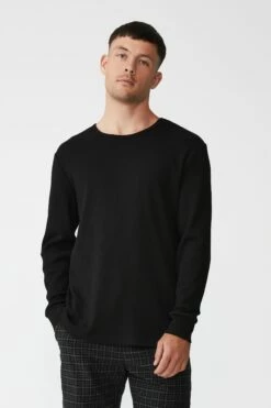 Textured Long Sleeve Tshirt GREY SAND WAFFLE -Mens Clothing Store 3611693 01 2