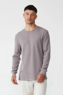 Textured Long Sleeve Tshirt GREY SAND WAFFLE -Mens Clothing Store 3611693 05 2