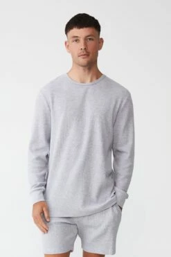 Textured Long Sleeve Tshirt GREY SAND WAFFLE -Mens Clothing Store 3611693 09 2 1