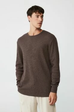 Textured Long Sleeve Tshirt COCOA TWIST WAFFLE