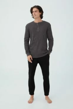 Textured Long Sleeve Tshirt NEPPY GREY MARLE WAFFLE HENLEY -Mens Clothing Store 3611695 01 1