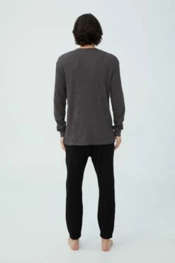 Textured Long Sleeve Tshirt NEPPY GREY MARLE WAFFLE HENLEY -Mens Clothing Store 3611695 01 3