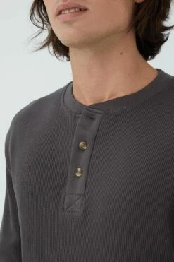 Textured Long Sleeve Tshirt NEPPY GREY MARLE WAFFLE HENLEY -Mens Clothing Store 3611695 01 4